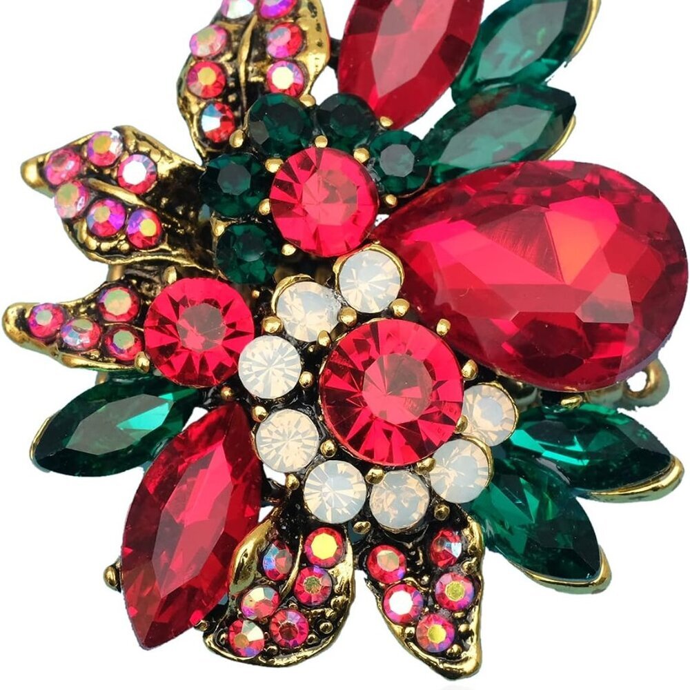 Luxury Women's Austrian Crystal Leaves Flower Big Cocktail Statement Rings Stret - Picture 1 of 7